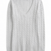 Light Gray V-Neck Cable Knit Sweater