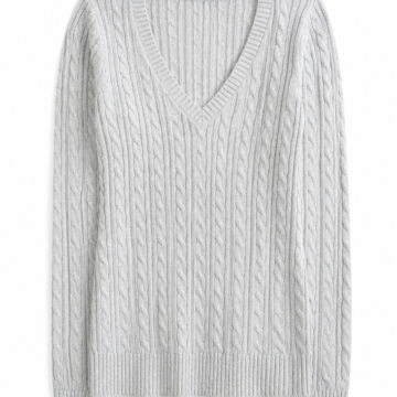 Light Gray V-Neck Cable Knit Sweater