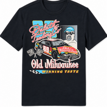 Black Retro Racing Graphic T-Shirt with Car and Checkered Flags