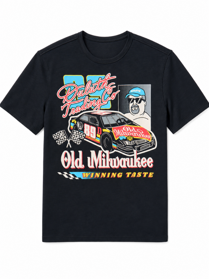 Black Retro Racing Graphic T-Shirt with Car and Checkered Flags