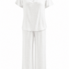 White V-Neck Cutout Shoulder Top and Wide-Leg Pants Lounge Set