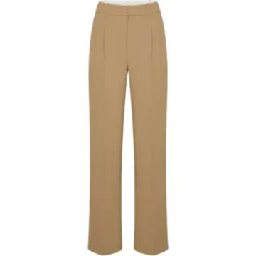 Camel High-Rise Pin-Tuck Trousers