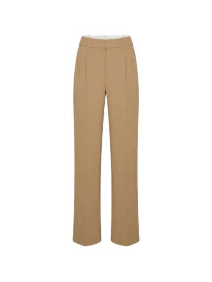 Camel High-Rise Pin-Tuck Trousers