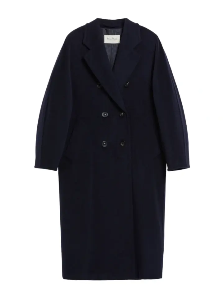Dark Navy Double-Breasted Wool Blend Long Coat