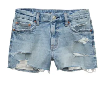 Light Blue Distressed Denim Cutoff Shorts