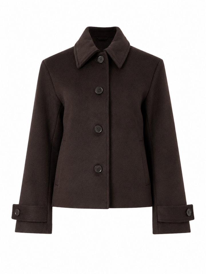 Dark Brown Classic Four-Button Coat with Buttoned Cuffs