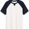 Cream and Navy Raglan Sleeve T-Shirt with V-Insert