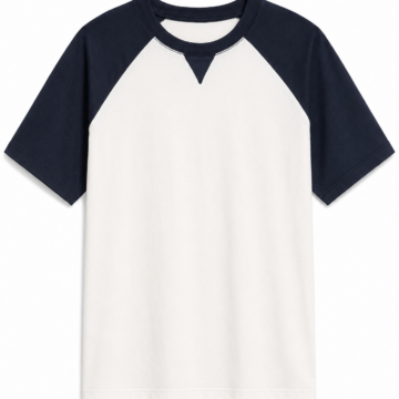 Cream and Navy Raglan Sleeve T-Shirt with V-Insert