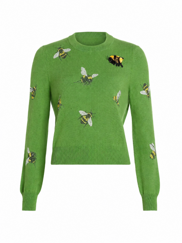 Green Bee Pattern Knit Sweater