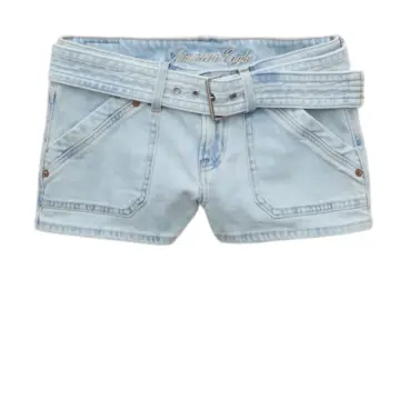 Light Wash Denim Shorts with Self-Tie Belt