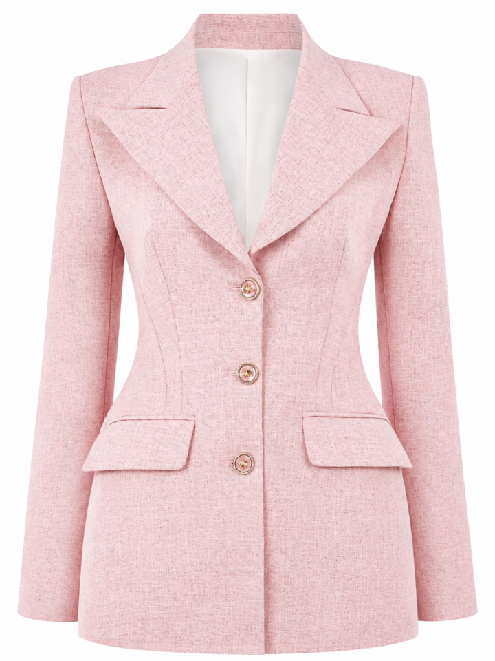 Heathered Light Pink Fitted Blazer with Peak Lapel