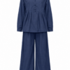 Navy Relaxed Fit Button-Front Top and Wide-Leg Trouser Two-Piece Set