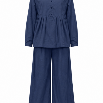 Navy Relaxed Fit Button-Front Top and Wide-Leg Trouser Two-Piece Set