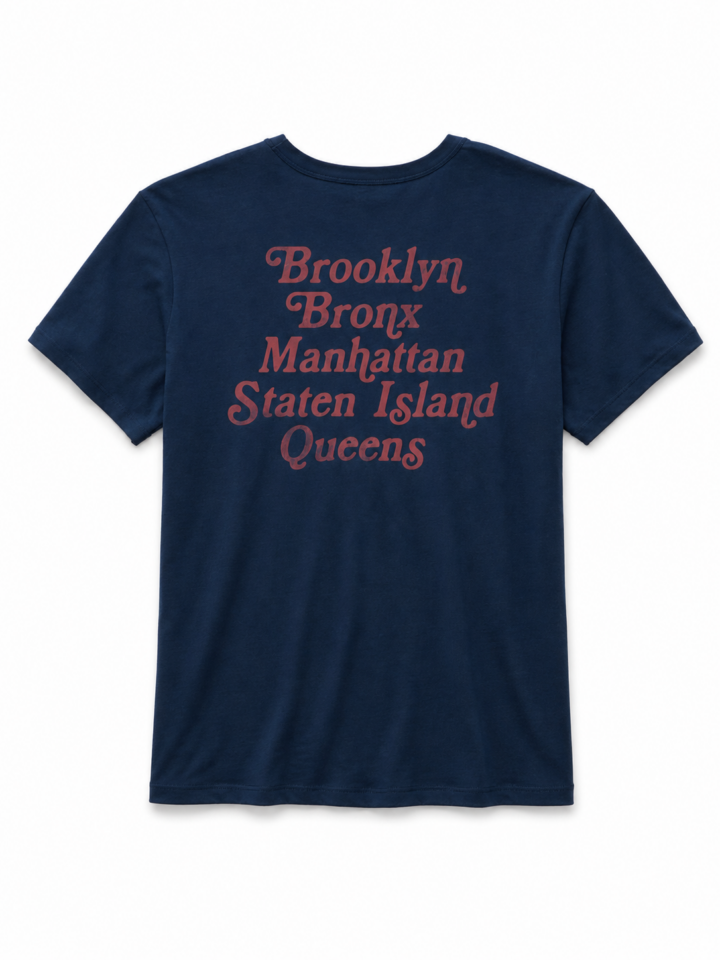 Navy Short-Sleeve T-Shirt with NYC Boroughs Back Print