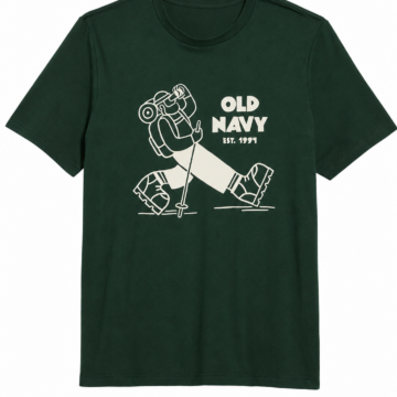 Dark Green Crewneck Graphic T-Shirt with Hiker Print