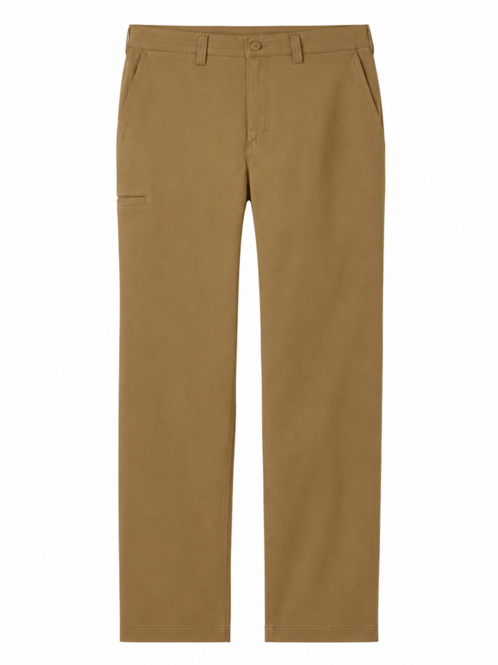 Khaki Straight-Fit Pants with Welt Pocket