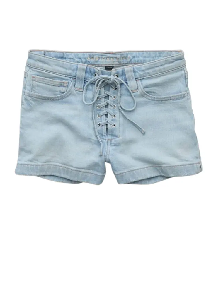 Light Wash Lace-Up Denim Shorts