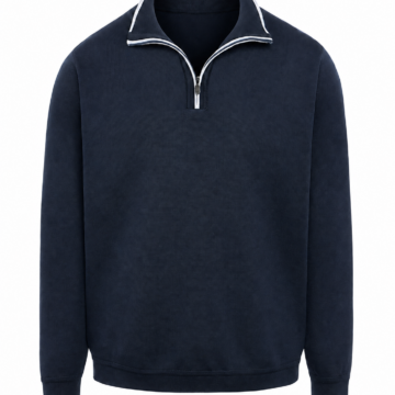 Navy Blue Quarter-Zip Pullover with Stand Collar