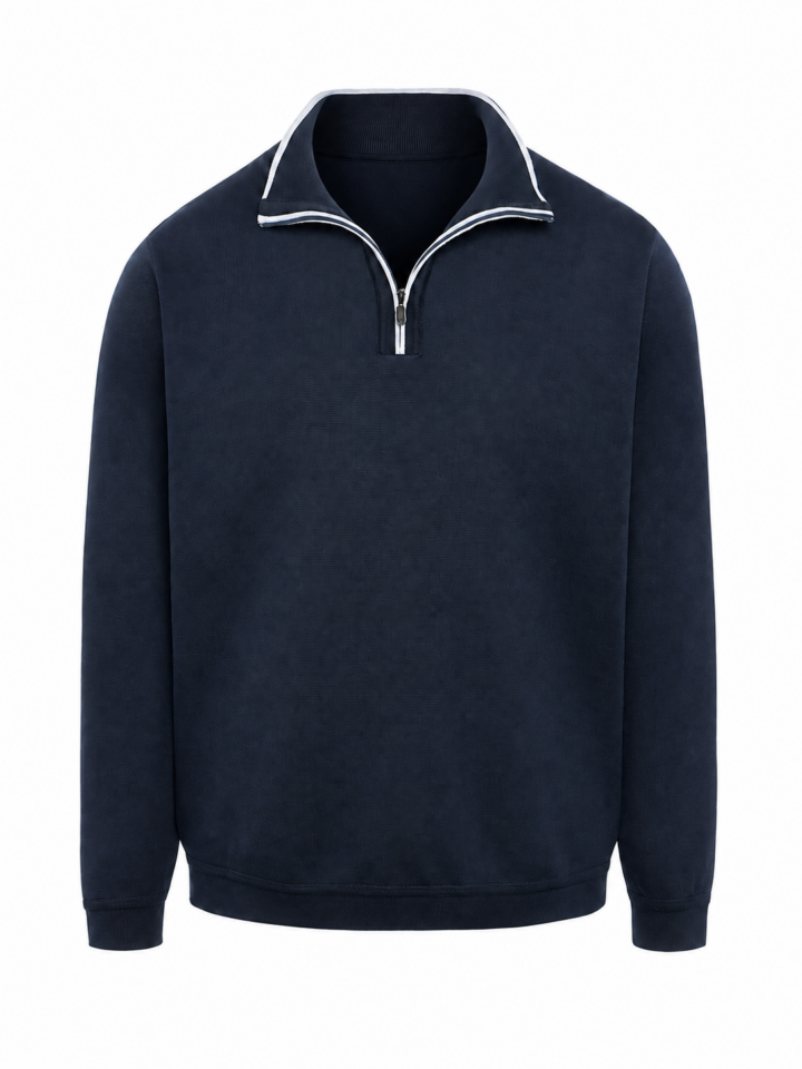 Navy Blue Quarter-Zip Pullover with Stand Collar