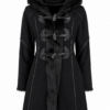 Black Hooded Faux Fur Trim Toggle Coat