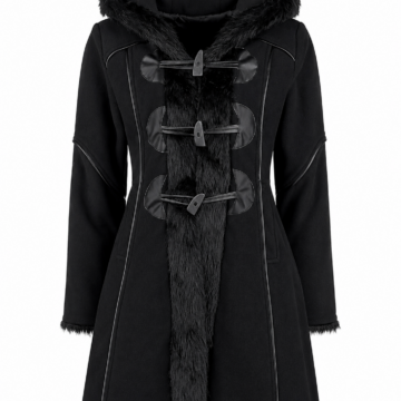 Black Hooded Faux Fur Trim Toggle Coat