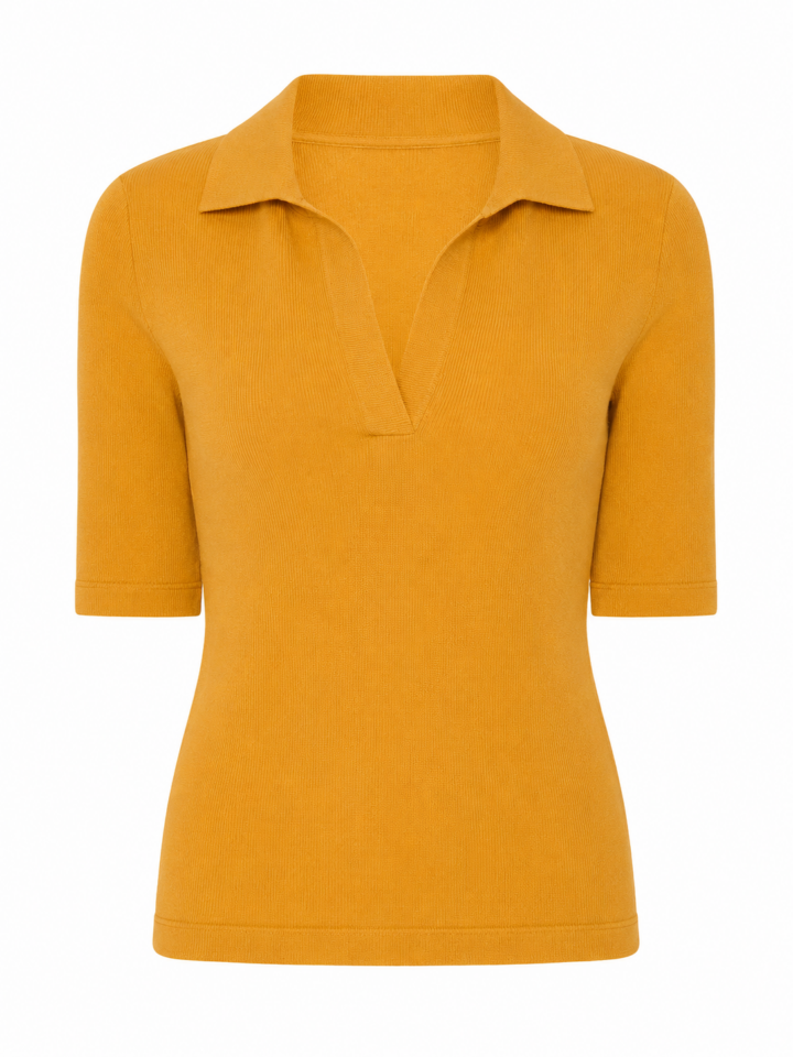 Mustard Yellow Slim Fit Polo Top with Johnny Collar