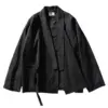 Black Crinkled Texture Open-Front Haori Jacket