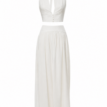 White Halter Neck Crop Top and Maxi Skirt Two-Piece Set