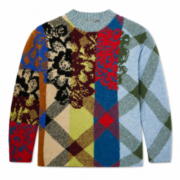 Patchwork Argyle and Floral Crewneck Sweater