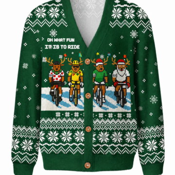 Green Button-Front Cardigan with Reindeer Pattern