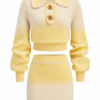 Yellow and Cream Ombre Knit Crop Top and Mini Skirt Two-Piece Set