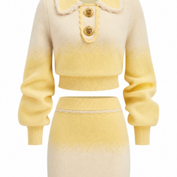 Yellow and Cream Ombre Knit Crop Top and Mini Skirt Two-Piece Set