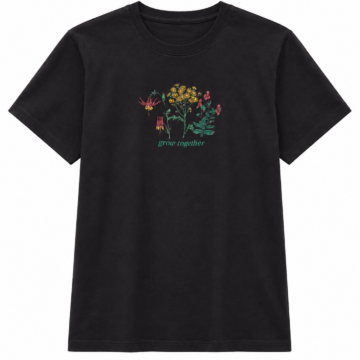 Black Wildflower Graphic T-Shirt with 'grow together' Text