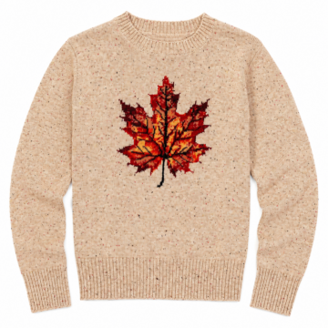 Beige Crewneck Maple Leaf Sweater