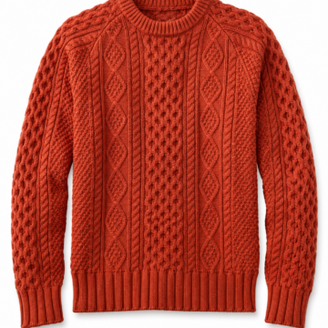 Rust Orange Classic Cable Knit Sweater