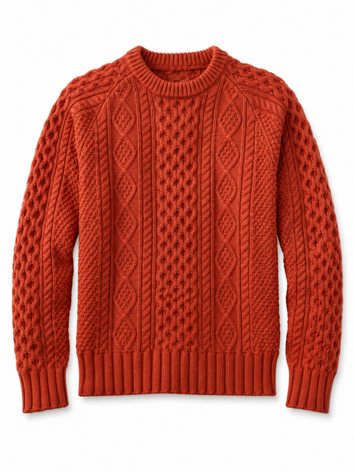 Rust Orange Classic Cable Knit Sweater