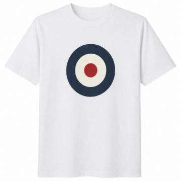 White Crewneck T-Shirt with Red and Navy Circular Graphic