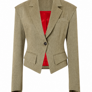 Olive Herringbone Tailored Blazer with Red Lining