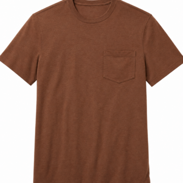 Solid Brown Heathered Crewneck T-Shirt with Pocket