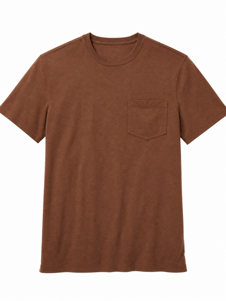 Solid Brown Heathered Crewneck T-Shirt with Pocket