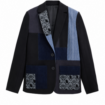 Relaxed Fit Patchwork Denim Blazer with Floral Accents