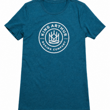 Heathered Dark Teal Blue Crew Neck T-Shirt with Round Logo