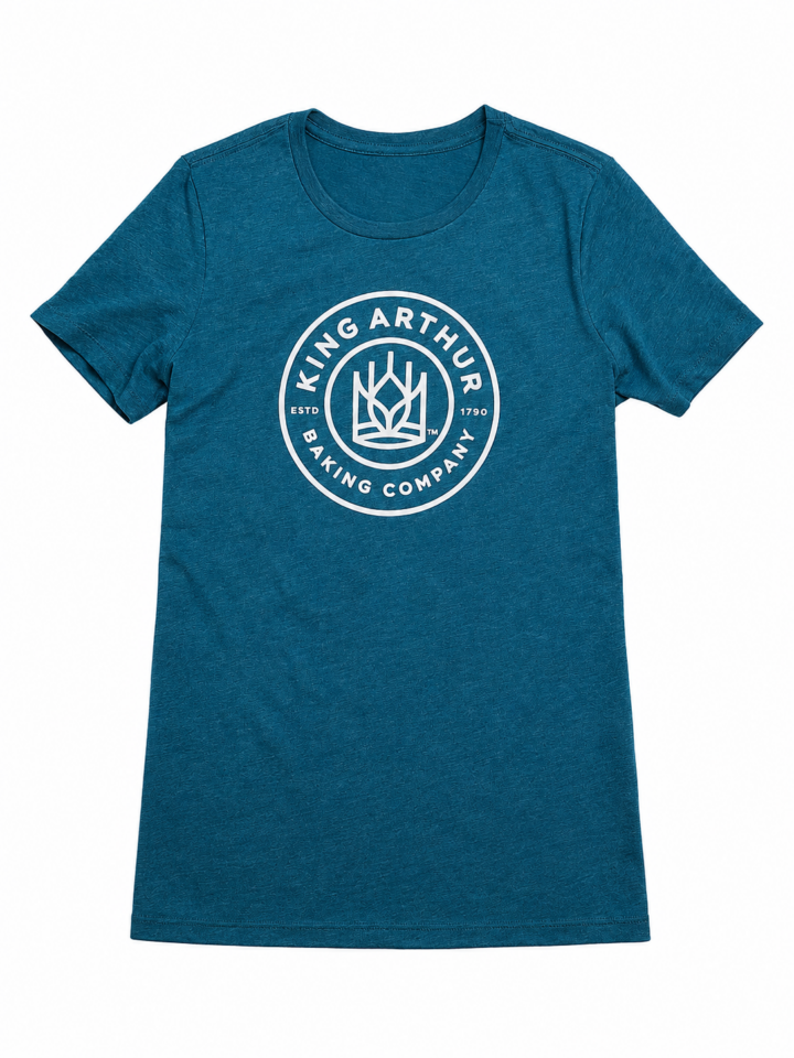 Heathered Dark Teal Blue Crew Neck T-Shirt with Round Logo
