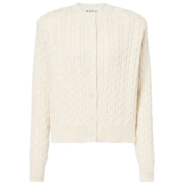 Cream Cable Knit Cardigan with Crew Neck