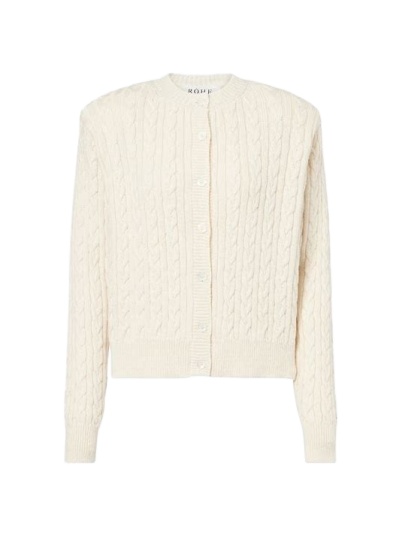 Cream Cable Knit Cardigan with Crew Neck