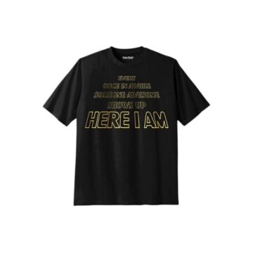 Black Graphic T-Shirt with Gold Text Print