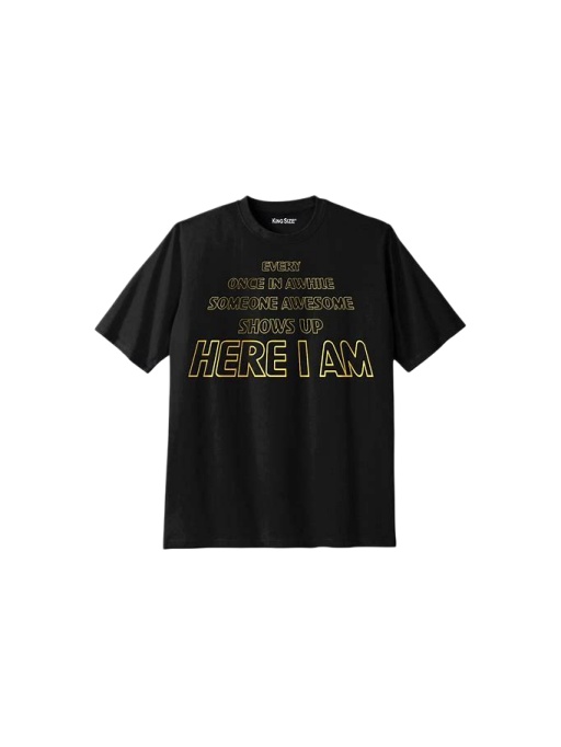 Black Graphic T-Shirt with Gold Text Print