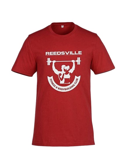 Red Fitness Graphic T-Shirt with Barbell Design