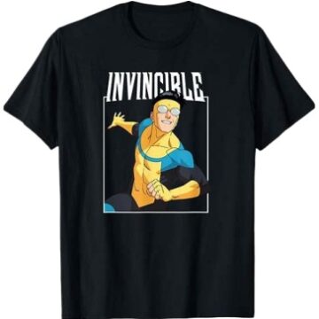 Black Superhero Graphic T-Shirt with INVINCIBLE Text