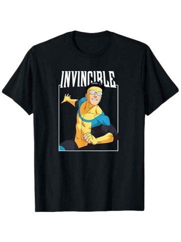 Black Superhero Graphic T-Shirt with INVINCIBLE Text